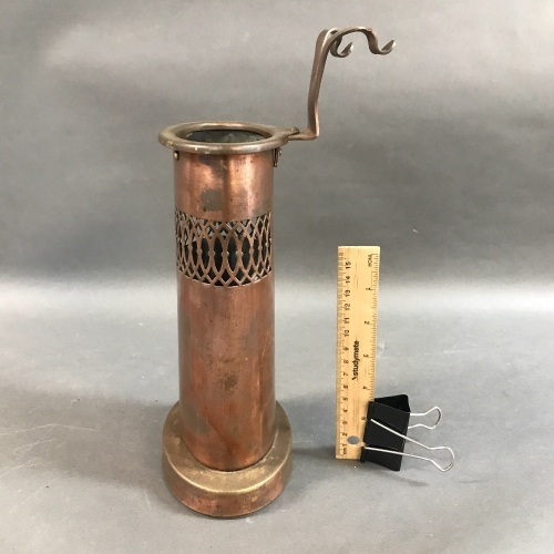 Vintage Copper Fire Poker Holder with Cast Iron Base by Mastercraft