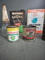 Selection of Vintage Oil Tins and Grease Tins + 1 Pint Oil Bottle with Tin Top - 4