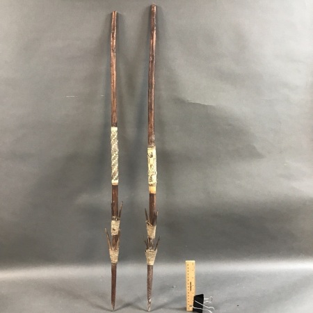 2 Vintage PNG War/Hunting Spears with Woven Collars