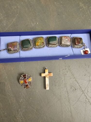 Agate Bracelet, Cross & Brooch