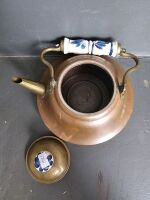 Small Copper Teapot with Blue & White Handle - 2