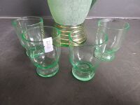 Frosted Glass  Jug with 4 Uranium Glass Tumblers - 3