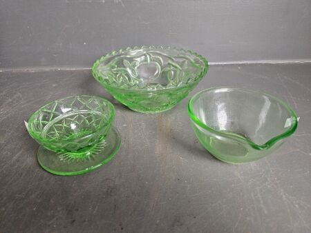 3 Pieces Green Depression Glass