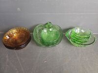 Selection Green Glass Bowls & Brown Glass