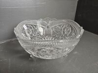 Large Selection of Clear Cut Crystal Dishes and Glass Ware one dish has 3 legs - 4