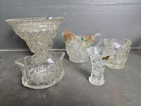 Large Selection of Clear Cut Crystal Dishes and Glass Ware one dish has 3 legs - 8