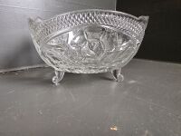 Large Selection of Clear Cut Crystal Dishes and Glass Ware one dish has 3 legs - 3