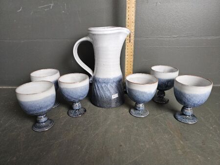 Woburn Pottery England 6 Goblets and Water Jug