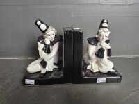 Pair Pierrot Clown Harlequin Bookends