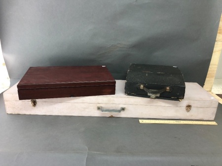 3 Vintage Boxes - 1 Rifle, 1 Cutlery, 1 Typewriter - All Empty