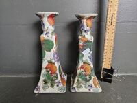 2 Chinese Hand-painted Candle Sticks