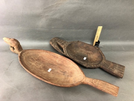 2 Vintage Carved PNG Frigate Bird Feast Bowls