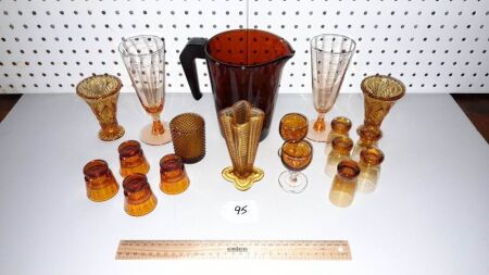 Vintage/Retro , Amber Glass. Jug, Vases, Shot Glasses, Class Sets