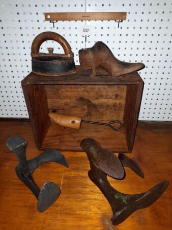 Vintage Australian Cheese Box, Bootmaker Shoe Lasts, Steel/Timber. Stove Top Iron, Kenrick