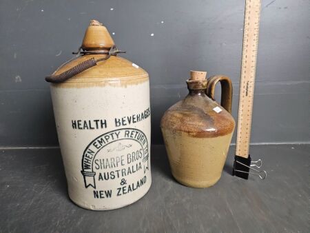 Sharpe Bros. Demijohn Jug Health Beverages & Bendigo Pottery Port Jug