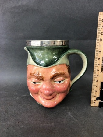 Vintage Sandland 'Puck' Toby Jug with Silver Plated Rim