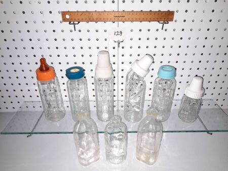 Selection of Vintage/Retro Glass Baby Bottles/Teats/Covers