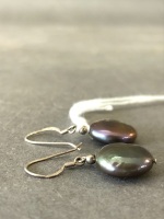 Pair of Black Freshwater Pearl Earrings with Sterling Silver Fittings - 2