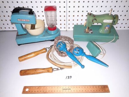 Retro Childs Sewing Machine, Mix-master and Pair of Skipping Ropes