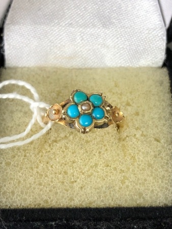 Victorian 18ct Gold Turquoise & Seed Pearl Ring
