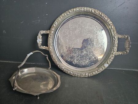 Large Silver Plated Platter & Tray with Feet