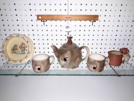 Vintage Blinky Bill Bowl, Retro Koala Teapot and Cups. Koala Milk Jug
