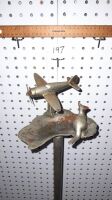 Antique Ashtray Stand Featuring Fighter Plane and Kangaroo on Australia Mount. 750High - 2