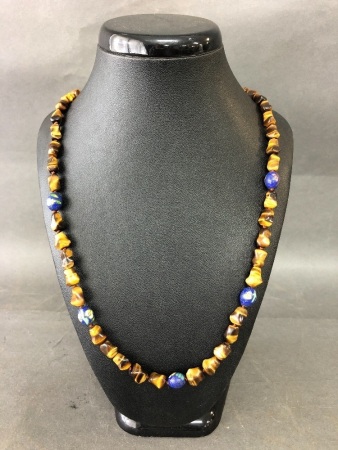 Tigers Eye & Cloisonne Bead Necklace with Sterling Silver Clasp