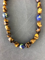 Tigers Eye & Cloisonne Bead Necklace with Sterling Silver Clasp - 2