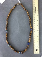 Tigers Eye & Cloisonne Bead Necklace with Sterling Silver Clasp - 3