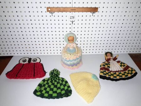 Selection of Handmade Teapot 'Cosies' and Croched Doll Toilet Roll Cover