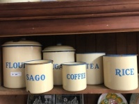 Set of 6 Vintage Blue Enamel Kitchen Cannisters