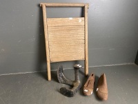 Metal Boot Jack, 2 Metal Shoe Lasts & Washboard - 2