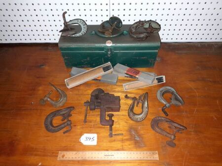 Vintage Dawn Table Vice, Box's New Saw Files, Vintage Type Repair Vulcanizer's including Dunlop, Toolbox