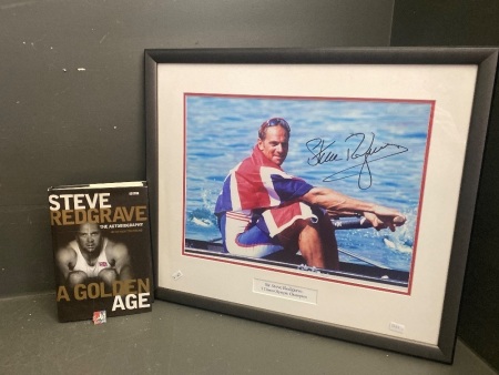 Sir Steve Redgrave Signed Framed Photo, Autobiography & Sydney 2000 Olympic Pin