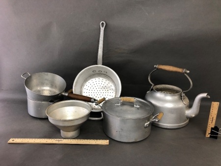 Box Lot of Vintage French Aluminium Cookware