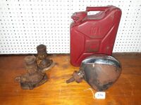 Antique Fender Mounted Headlight, 2x 2 Ton Bottle Jacks. Rare 10 ltr Jerry Can