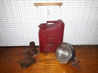 Antique Fender Mounted Headlight, 2x 2 Ton Bottle Jacks. Rare 10 ltr Jerry Can - 2