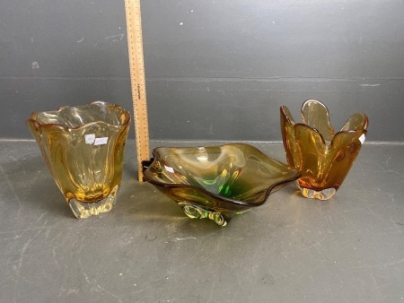 Mid Century Murano Style Vases and Bowl