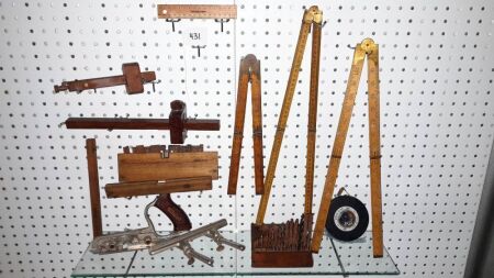 Vintage Woodworking Tools, Timber Rules, Imperial Tapestries, Drum Set, Scribes, Stanley No 50 Plane / Boxed Inserts. - condition good