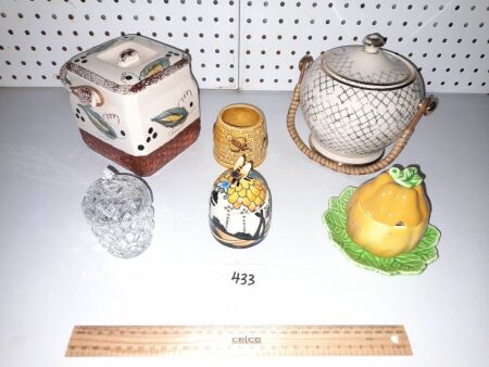 Vintage Cookie Jars, Crystal and Ceramic Sugar Bowls / Lids, Honey Bowl English and Japan