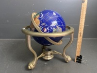 Brass and Gemstone World Globe / Compass