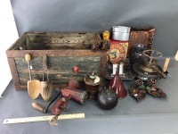 Vintage French Military Crate + App. 20 Items of Vintage French Bric-a-Brac