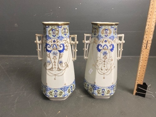 Antique Japanese Mantle Vases Hand Painted