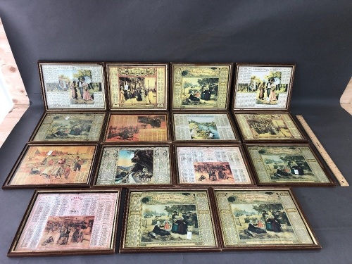 Collection of 15 Vintage Framed French Calendars