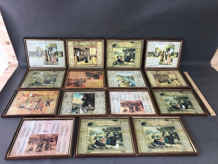 Collection of 15 Vintage Framed French Calendars