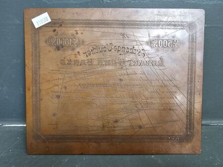 Rare Original Bond Certificate Printing Plate Brass