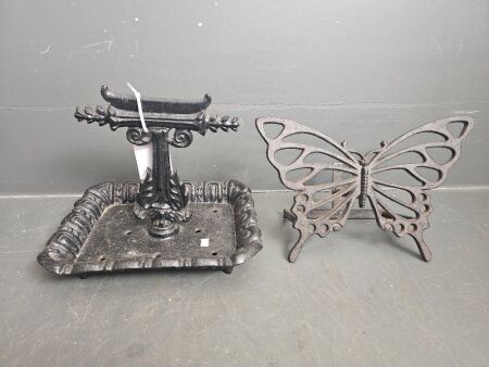 Cast Iron Boot Scrapper and Butterfly Coat Hanger