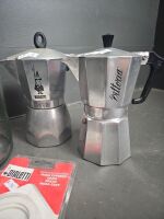 2 Large, 2 Small Coffee Percolators and Large Coffee Jar - 2