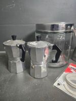 2 Large, 2 Small Coffee Percolators and Large Coffee Jar - 3